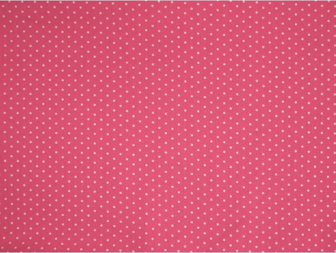 Printed Cotton Poplin Fabric - Pink with White Polka dots